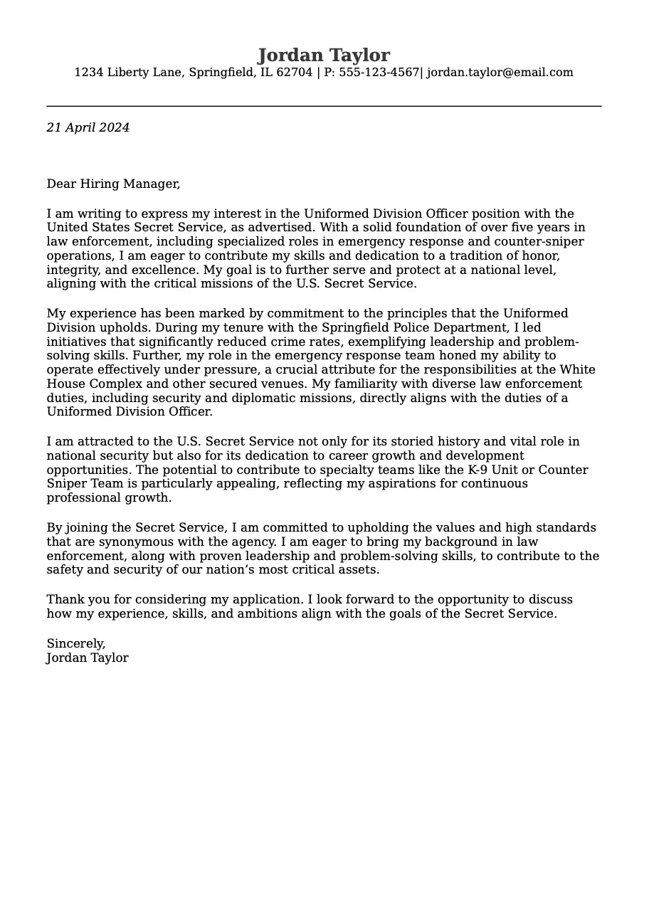 Cover letter example for Police Officer