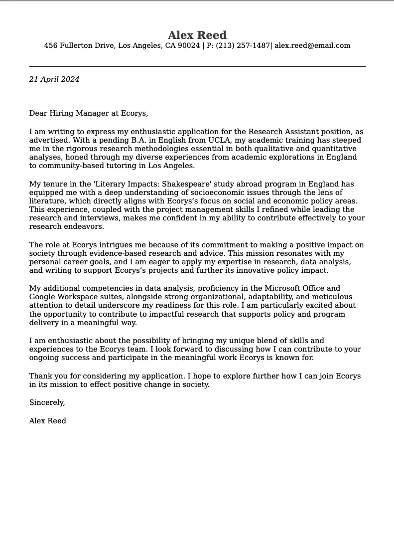 Cover letter example for Student